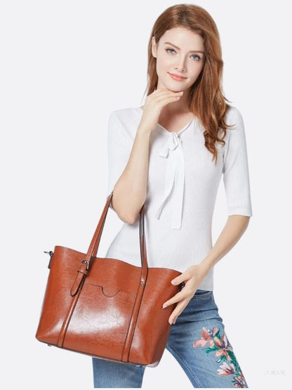 Spacious Leather Tote Bag - Versatile Shoulder and Crossbody Handbag for Everyday Use
