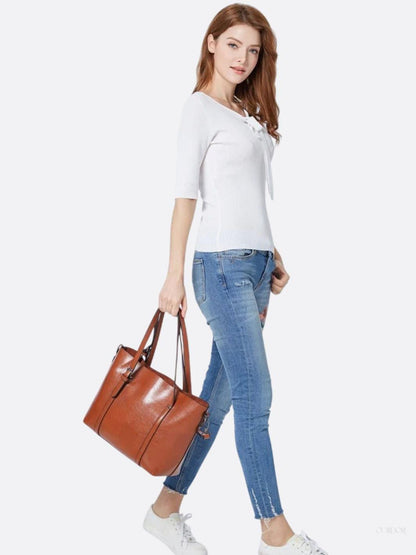 Spacious Leather Tote Bag - Versatile Shoulder and Crossbody Handbag for Everyday Use