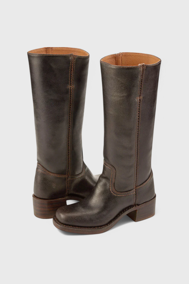 Stylish Women's Knee High Boots with Stacked Heel and Classic Round Toe Design