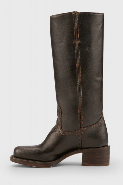 Stylish Women's Knee High Boots with Stacked Heel and Classic Round Toe Design