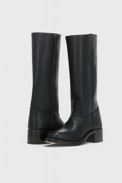 Stylish Women's Knee High Boots with Stacked Heel and Classic Round Toe Design