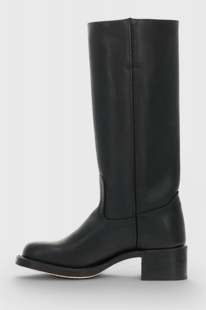 Stylish Women's Knee High Boots with Stacked Heel and Classic Round Toe Design