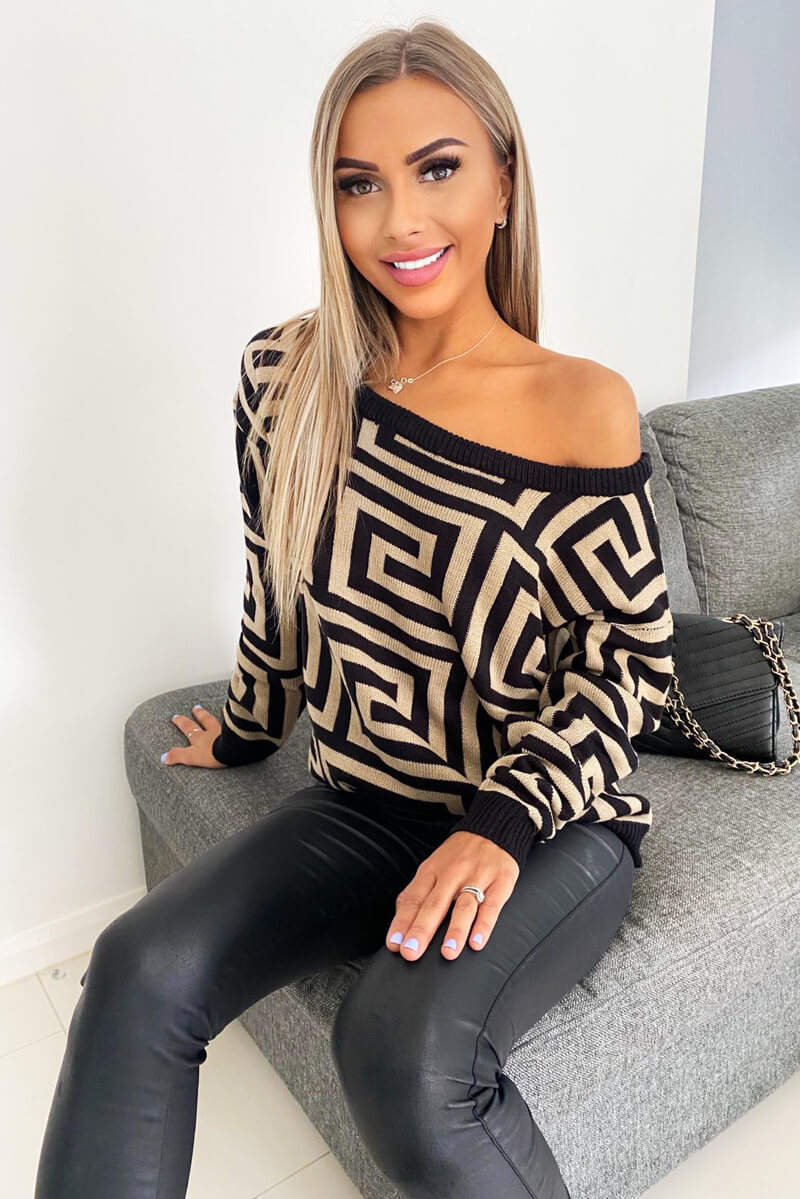 Women's Stone Off-The-Shoulder Knit Sweater - Stylish and Comfortable Pullover