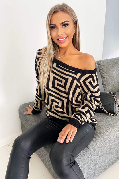 Women's Stone Off-The-Shoulder Knit Sweater - Stylish and Comfortable Pullover