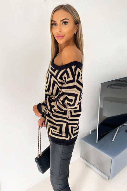 Women's Stone Off-The-Shoulder Knit Sweater - Stylish and Comfortable Pullover