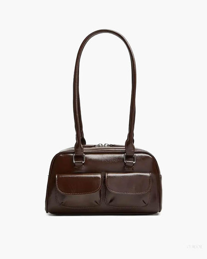 Stylish Structured Shoulder Bag with Front Pockets - Practical and Sleek Design for Everyday Use