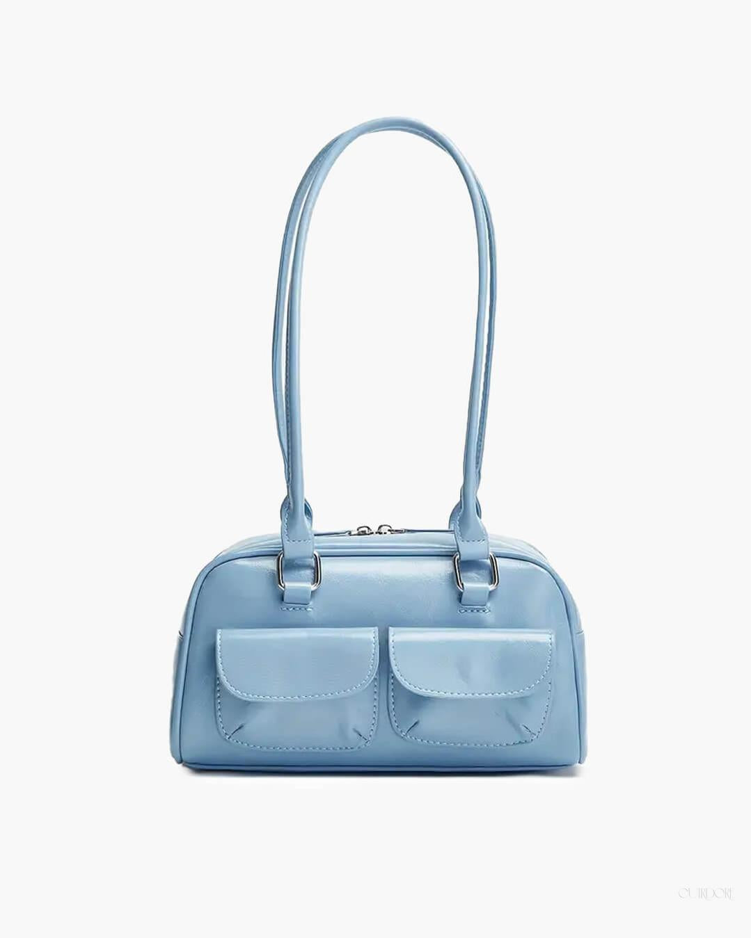 Stylish Structured Shoulder Bag with Front Pockets - Practical and Sleek Design for Everyday Use