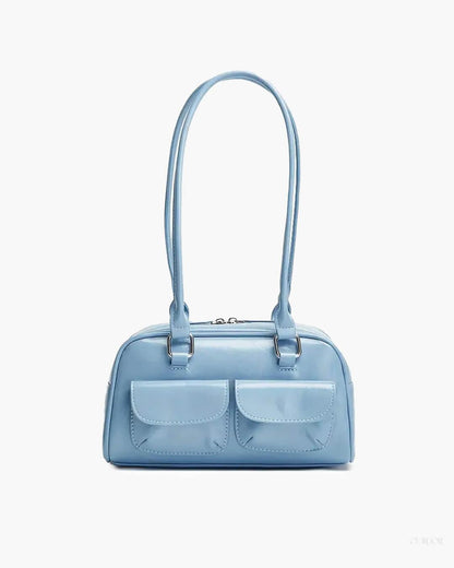 Stylish Structured Shoulder Bag with Front Pockets - Practical and Sleek Design for Everyday Use