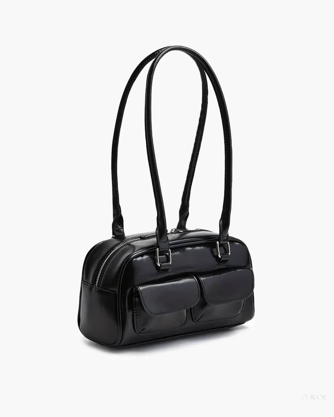 Stylish Structured Shoulder Bag with Front Pockets - Practical and Sleek Design for Everyday Use