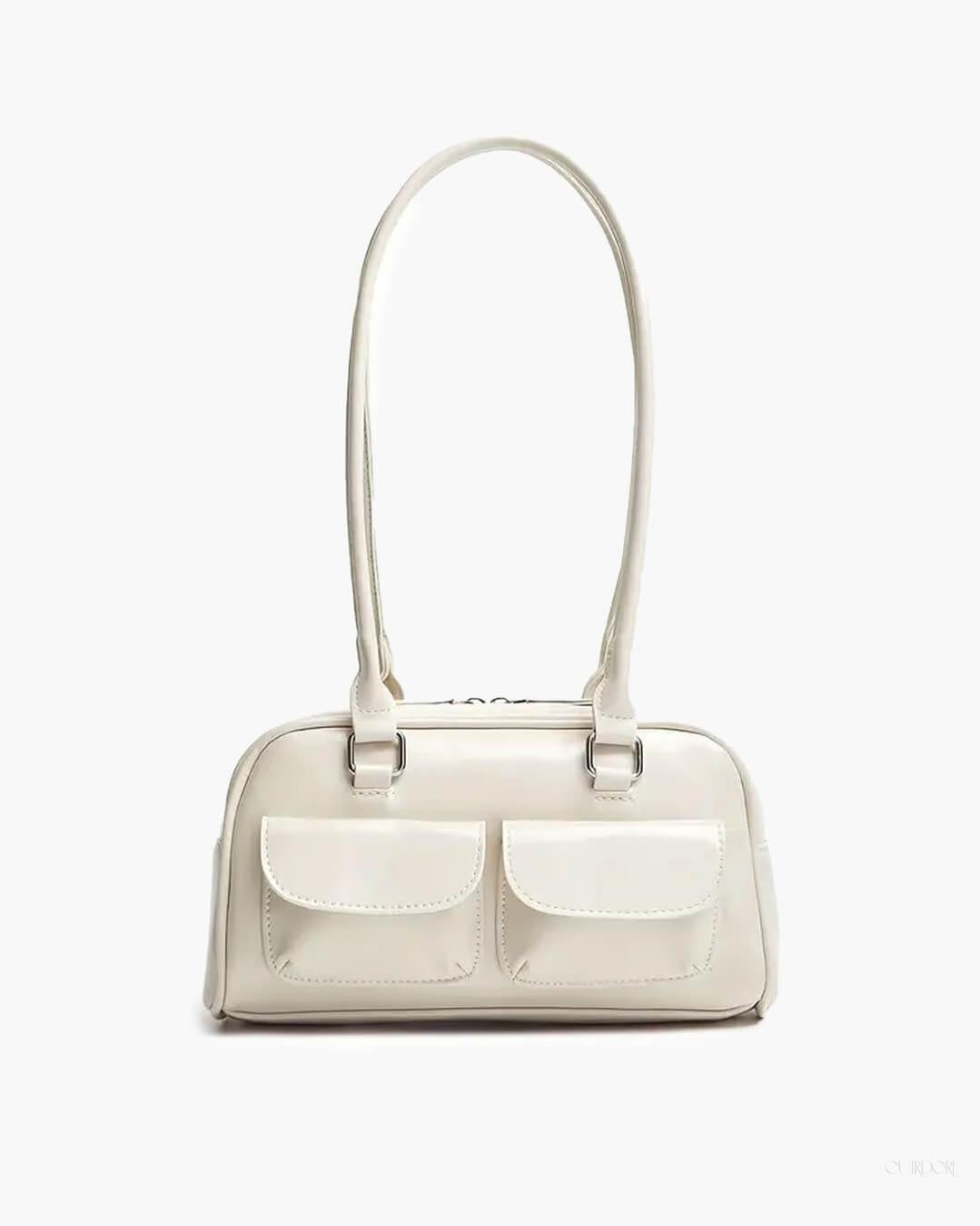 Stylish Structured Shoulder Bag with Front Pockets - Practical and Sleek Design for Everyday Use