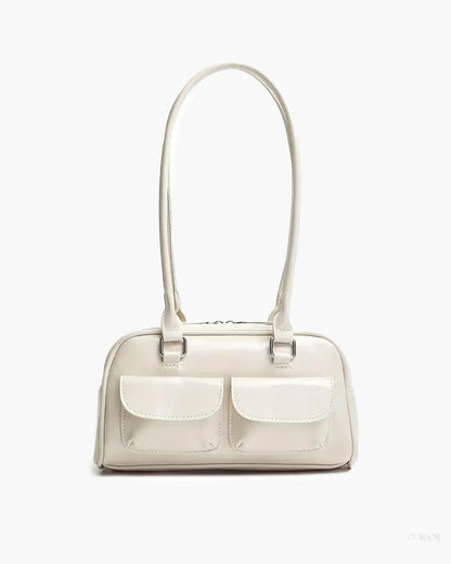 Stylish Structured Shoulder Bag with Front Pockets - Practical and Sleek Design for Everyday Use