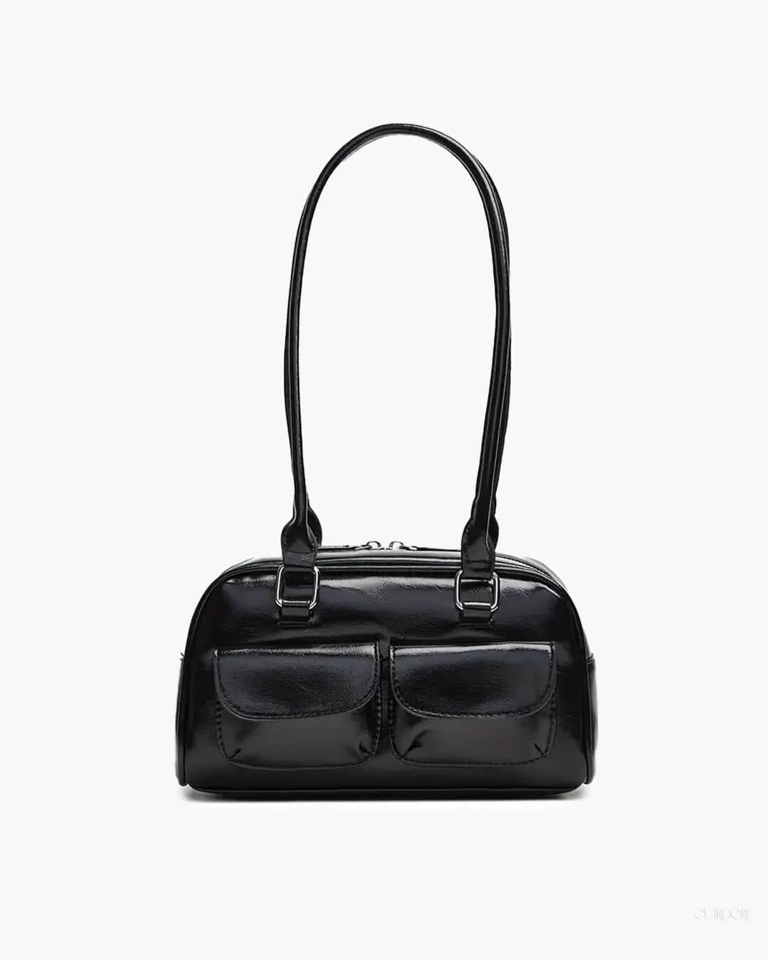Stylish Structured Shoulder Bag with Front Pockets - Practical and Sleek Design for Everyday Use