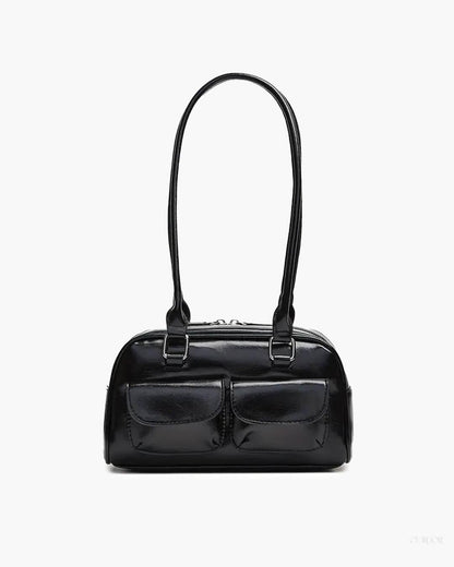 Stylish Structured Shoulder Bag with Front Pockets - Practical and Sleek Design for Everyday Use
