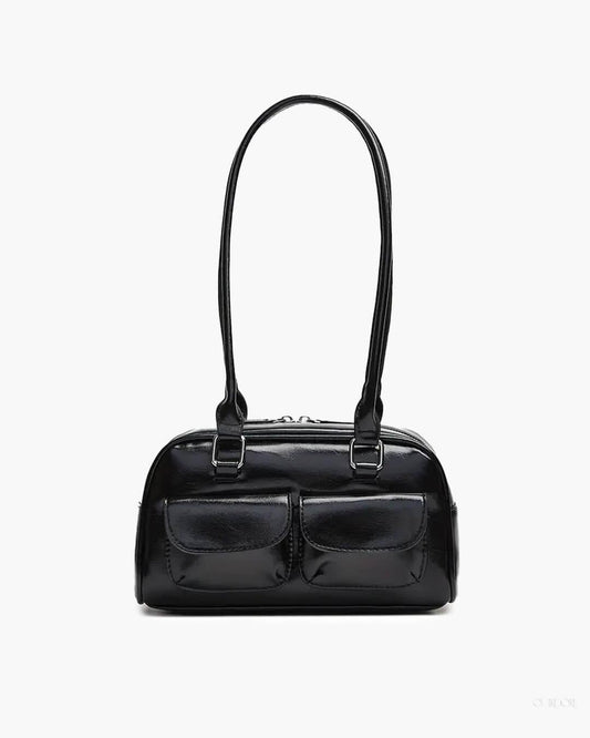 Stylish Structured Shoulder Bag with Front Pockets - Practical and Sleek Design for Everyday Use