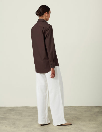 Men's Chocolate Brown Fine Poplin Shirt - Stylish Casual Wear