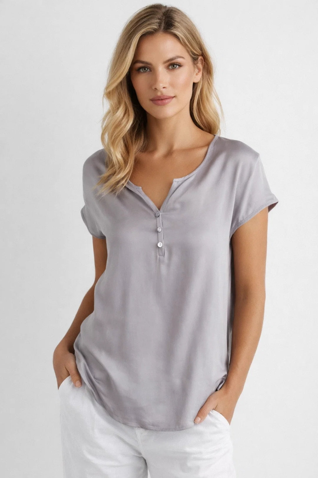 Ladies' Blouse - Short Sleeves with V-neck | Elegant