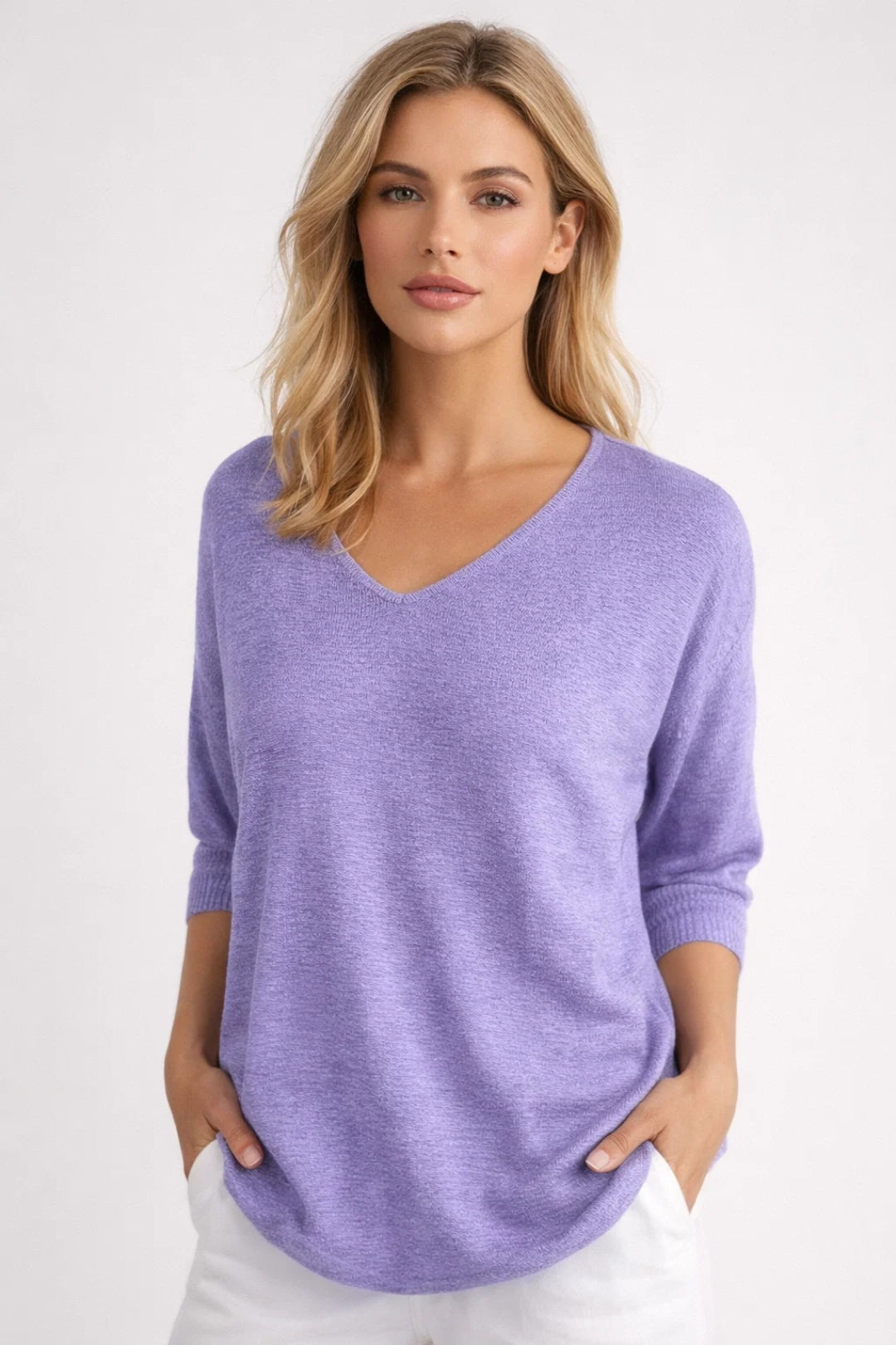 Ladies' Jumper - Oversized V-Neck with Three-Quarter Sleeves | Casual