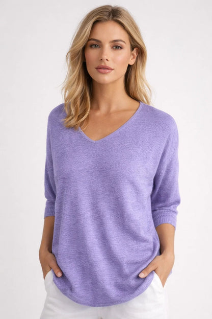 Ladies' Jumper - Oversized V-Neck with Three-Quarter Sleeves | Casual