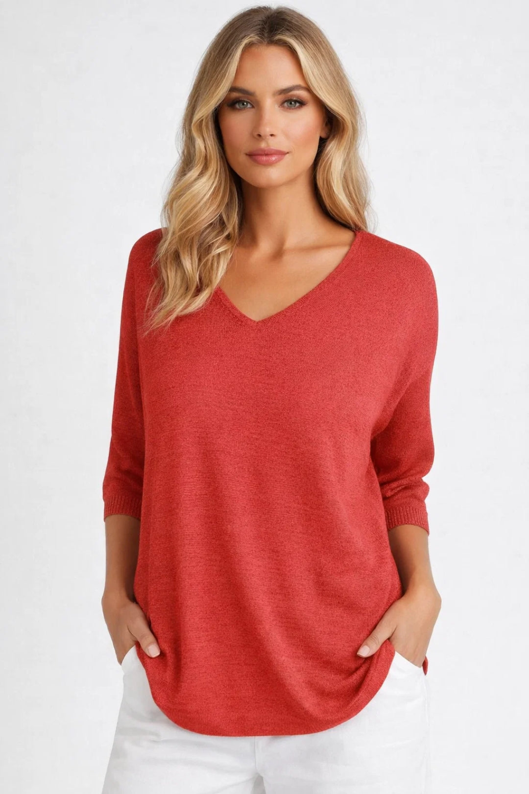 Ladies' Jumper - Oversized V-Neck with Three-Quarter Sleeves | Casual