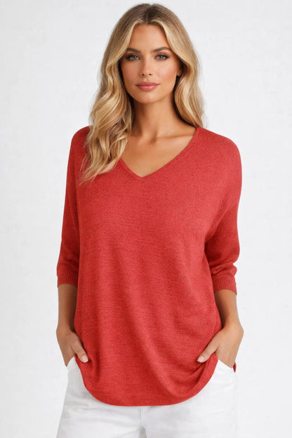 Ladies' Jumper - Oversized V-Neck with Three-Quarter Sleeves | Casual