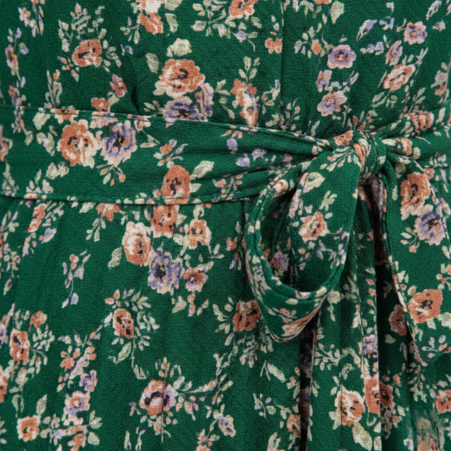 Floral Pleated A-Line Midi Dress with Long Sleeves, Stand Collar, and Waist Sash