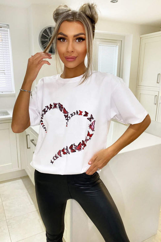 Women's White Butterfly Graphic T-Shirt - Stylish Casual Top