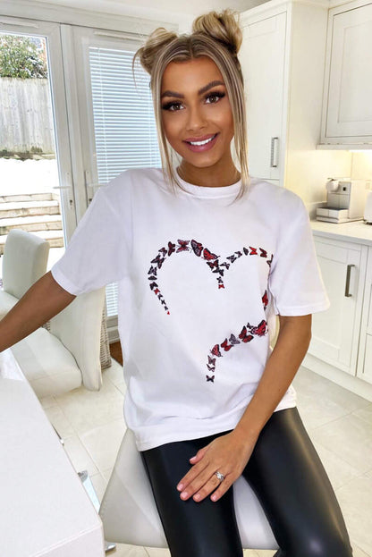 Women's White Butterfly Graphic T-Shirt - Stylish Casual Top