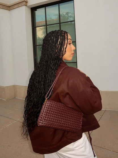Stylish Woven Burgundy Shoulder Bag - Elegant and Chic Design for Everyday Use