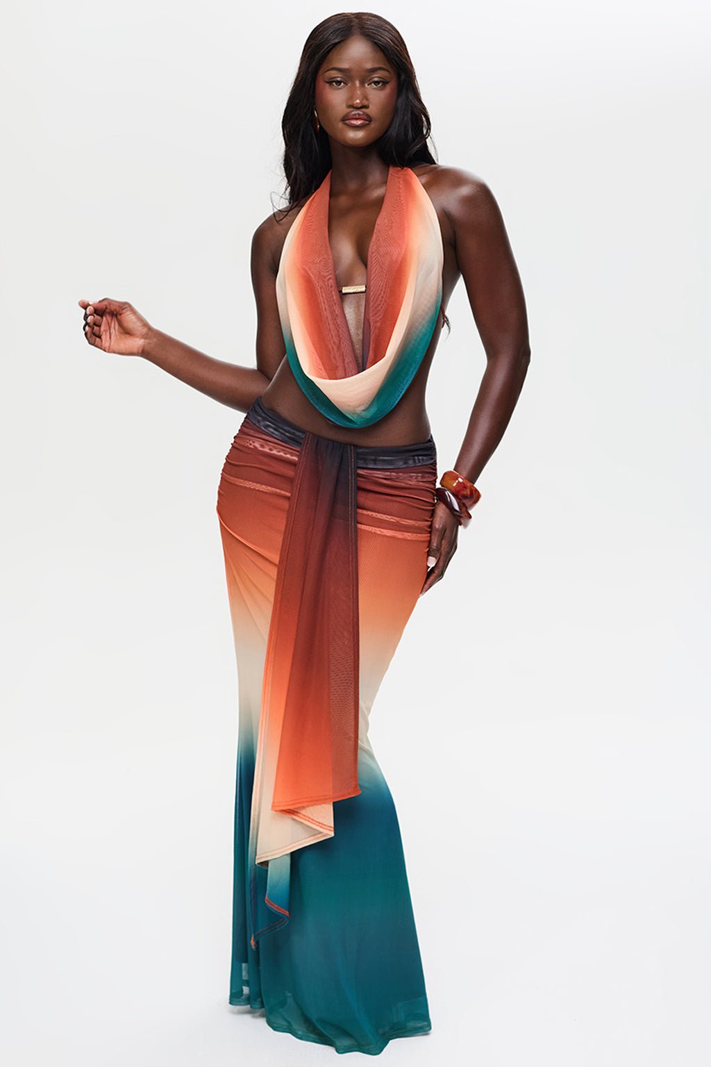 Women's Sexy Mesh Halter Neck Two-Piece Set - Off-Shoulder Sleeveless Backless Top with Matching Skirt