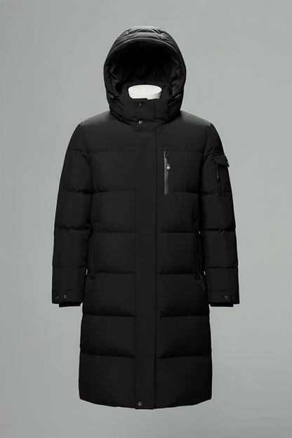 Men's Waterproof Insulated Long Coat with Hood for Cold Weather
