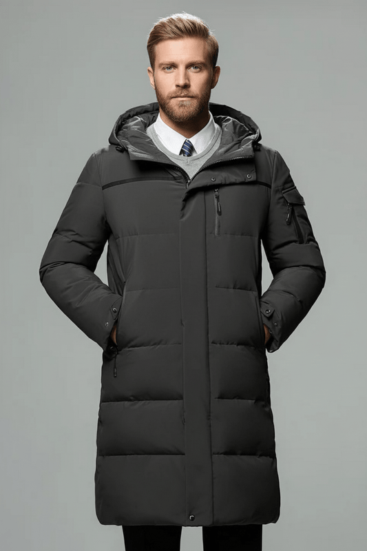Men's Waterproof Insulated Long Coat with Hood for Cold Weather