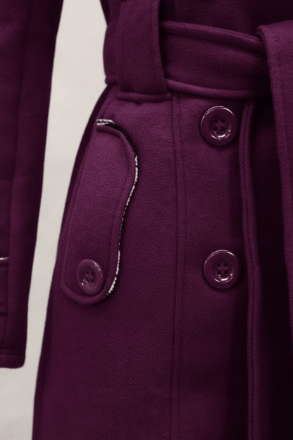 Chic Women's Double-Breasted Hooded Winter Coat with Adjustable Belted Waist for Trendy Cold Weather Fashion