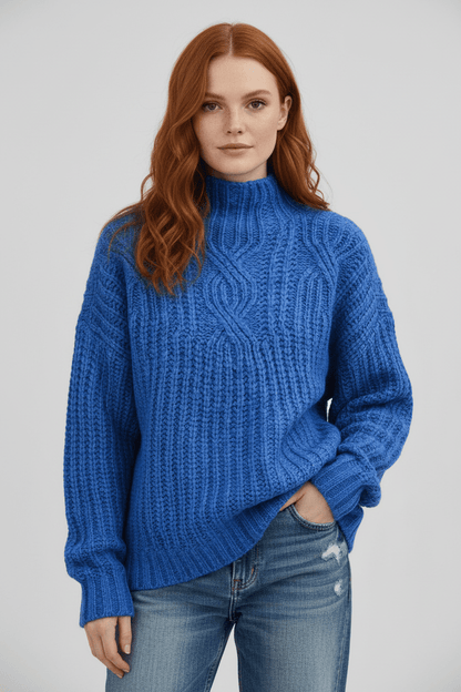 Warm Women's High Neck Cable Knit Sweater for Autumn and Winter Fashion