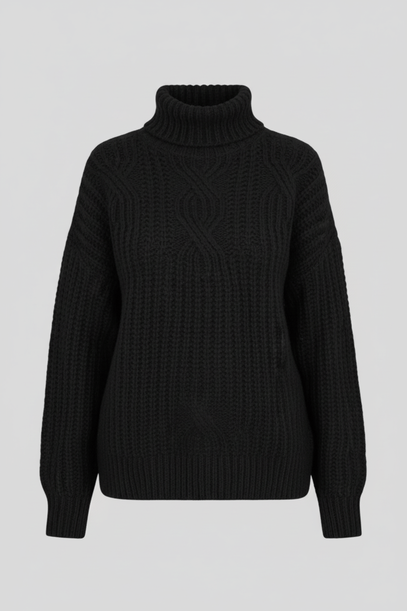 Warm Women's High Neck Cable Knit Sweater for Autumn and Winter Fashion