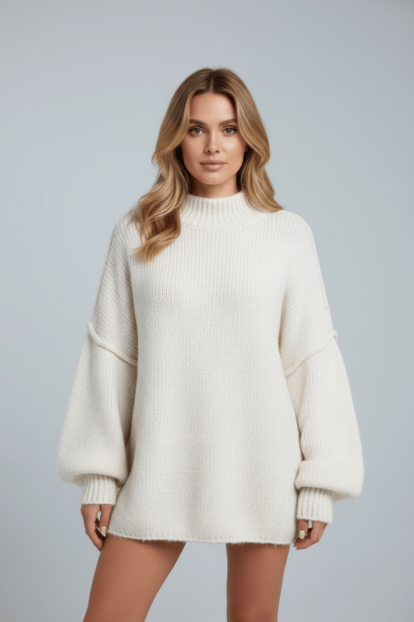 Cozy Oversized Knit Sweater for Women with Stylish Balloon Sleeves