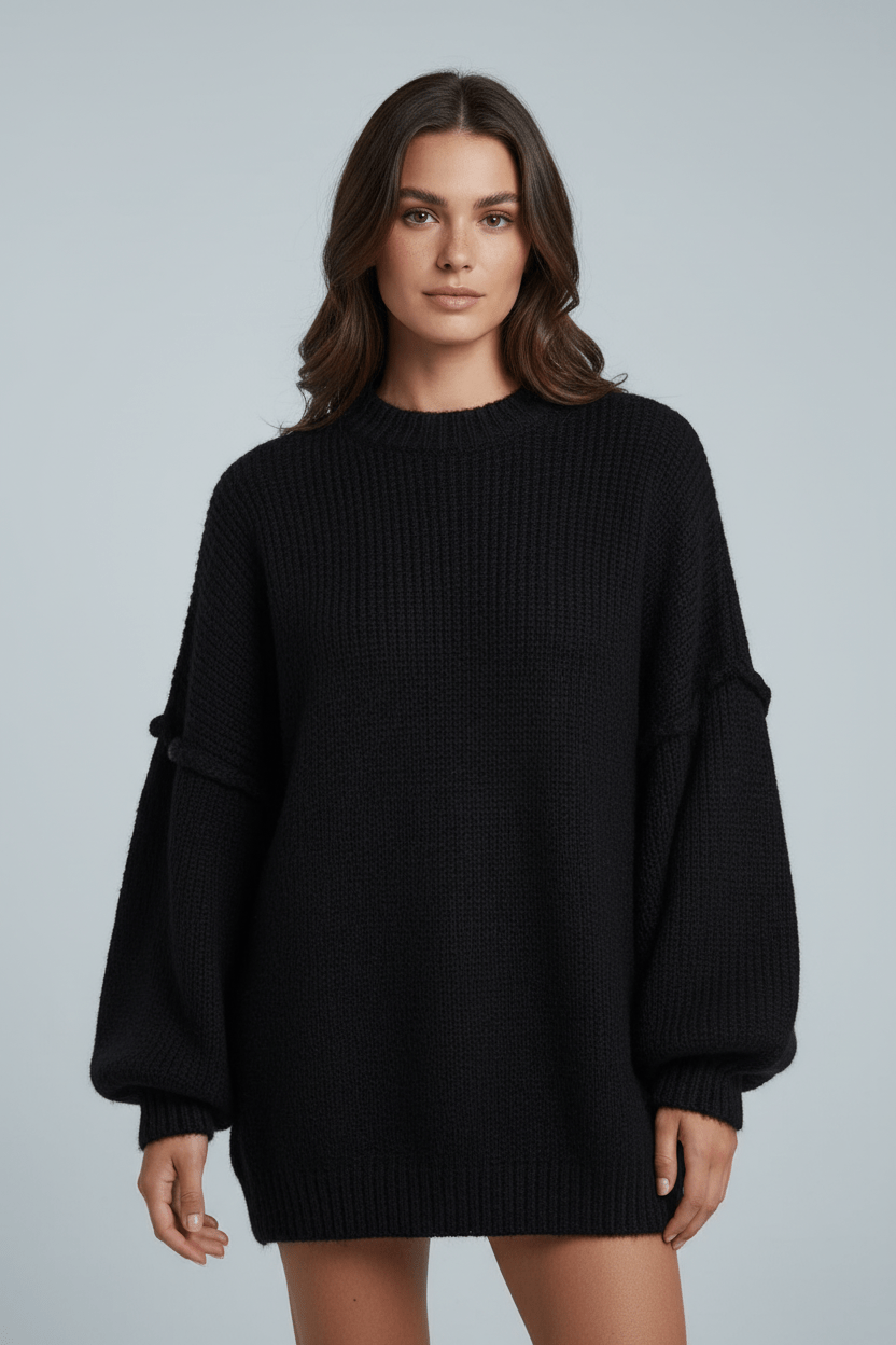 Cozy Oversized Knit Sweater for Women with Stylish Balloon Sleeves