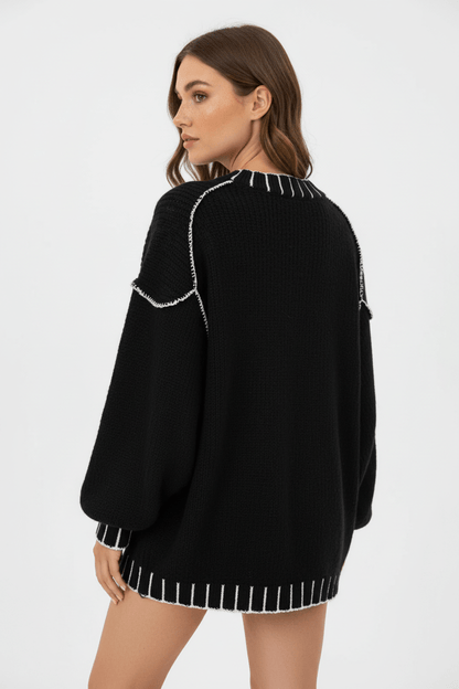 Cozy Oversized Knit Sweater for Women with Stylish Balloon Sleeves