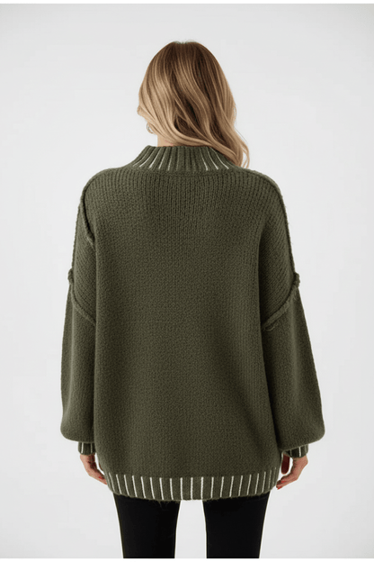 Cozy Oversized Knit Sweater for Women with Stylish Balloon Sleeves