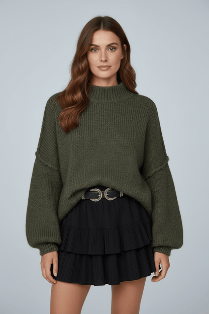 Cozy Oversized Knit Sweater for Women with Stylish Balloon Sleeves