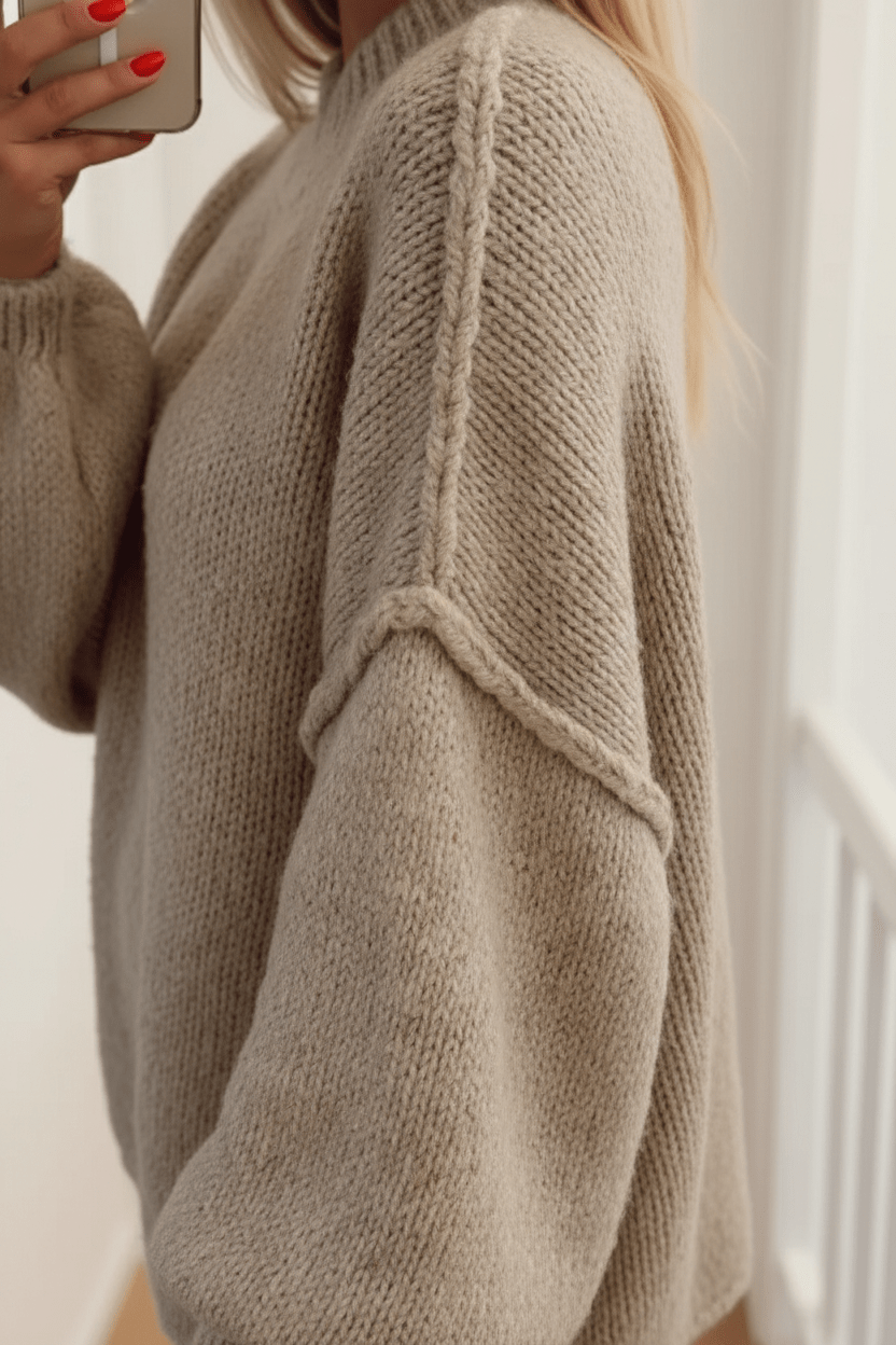 Cozy Oversized Knit Sweater for Women with Stylish Balloon Sleeves