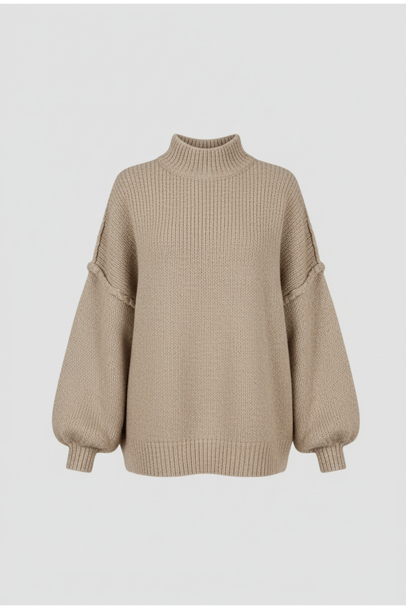 Cozy Oversized Knit Sweater for Women with Stylish Balloon Sleeves