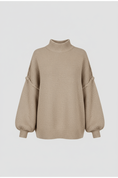 Cozy Oversized Knit Sweater for Women with Stylish Balloon Sleeves