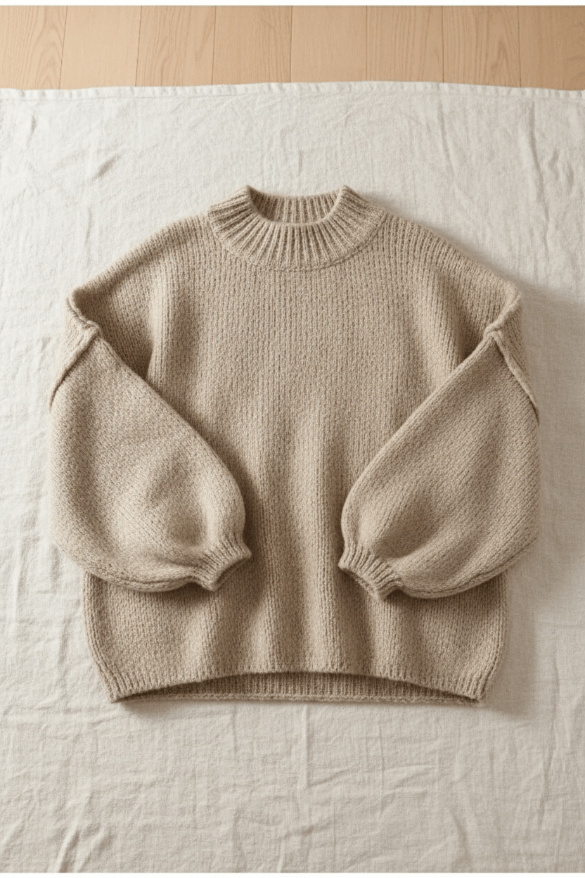 Cozy Oversized Knit Sweater for Women with Stylish Balloon Sleeves