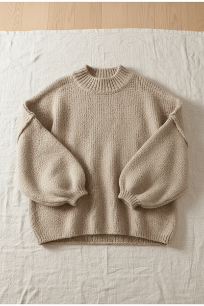 Cozy Oversized Knit Sweater for Women with Stylish Balloon Sleeves