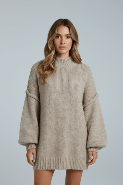 Cozy Oversized Knit Sweater for Women with Stylish Balloon Sleeves