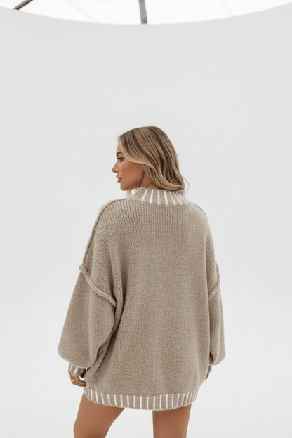 Cozy Oversized Knit Sweater for Women with Stylish Balloon Sleeves