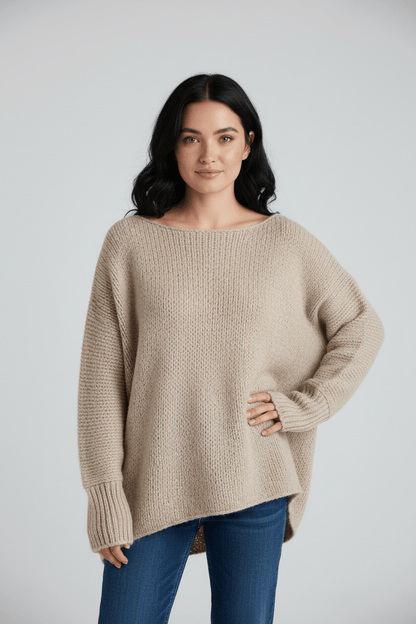 Off-Shoulder Oversized Knit Sweater for Women - Cozy and Stylish Pullover