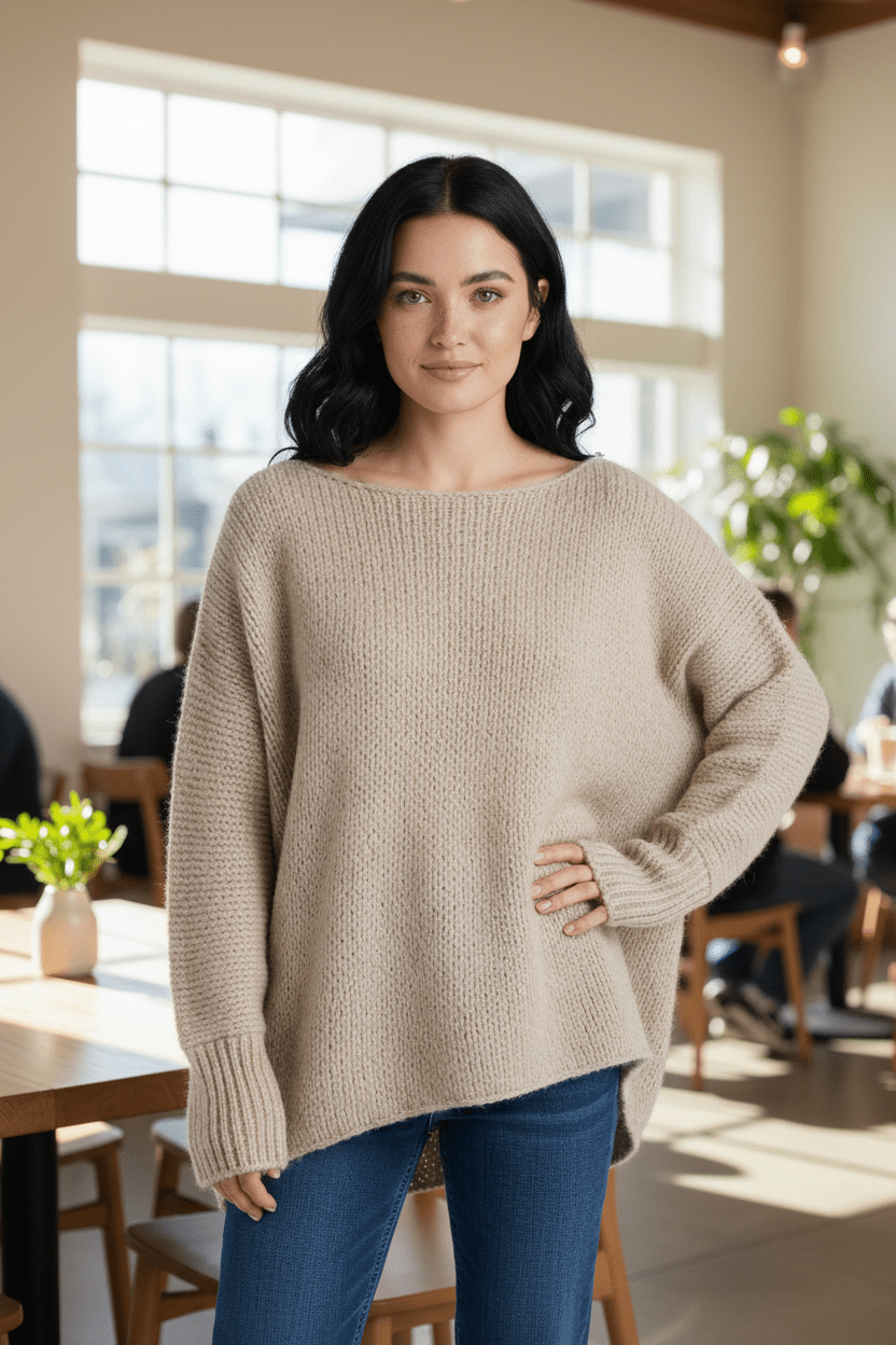 Off-Shoulder Oversized Knit Sweater for Women - Cozy and Stylish Pullover