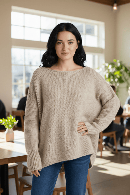 Off-Shoulder Oversized Knit Sweater for Women - Cozy and Stylish Pullover