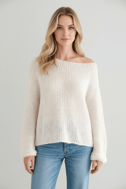 Off-Shoulder Oversized Knit Sweater for Women - Cozy and Stylish Pullover